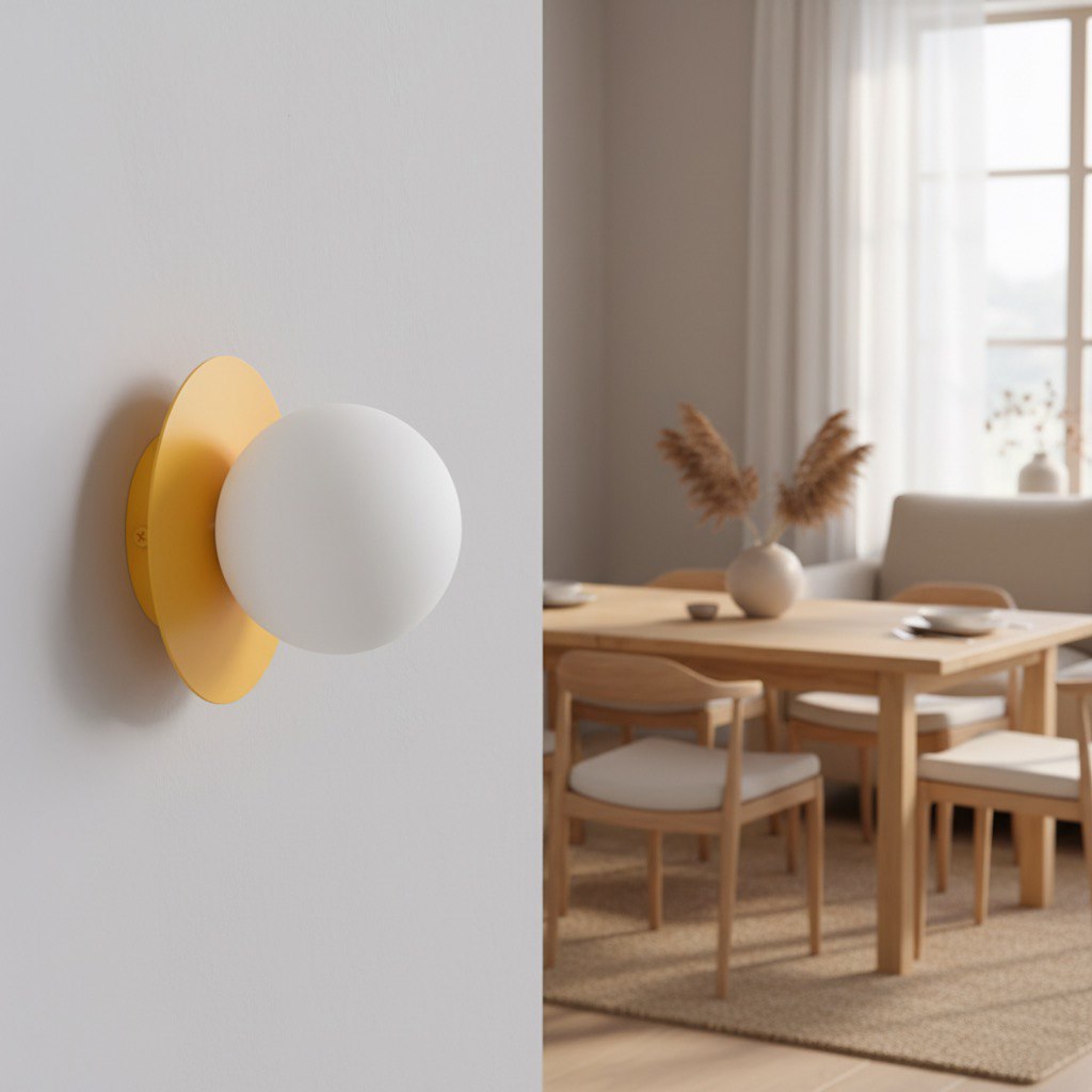 Wandlamp staal minimalistisch Americana K1, oranje met witte bol, Ø 10 cm kap, G9 – hal, slaapkamer en woonkamer