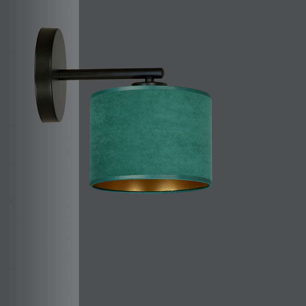 Wandlamp gepoedercoat staal en stof Hilde, groen lampenkap, zwart armatuur, Ø 20 cm, E27 – woonkamer en slaapkamer