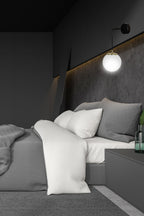 Wandlamp gepoedercoat staal en glas Ognis, zwart met witte glazen kap Ø 15 cm, E27, voor hal, slaapkamer en woonkamer