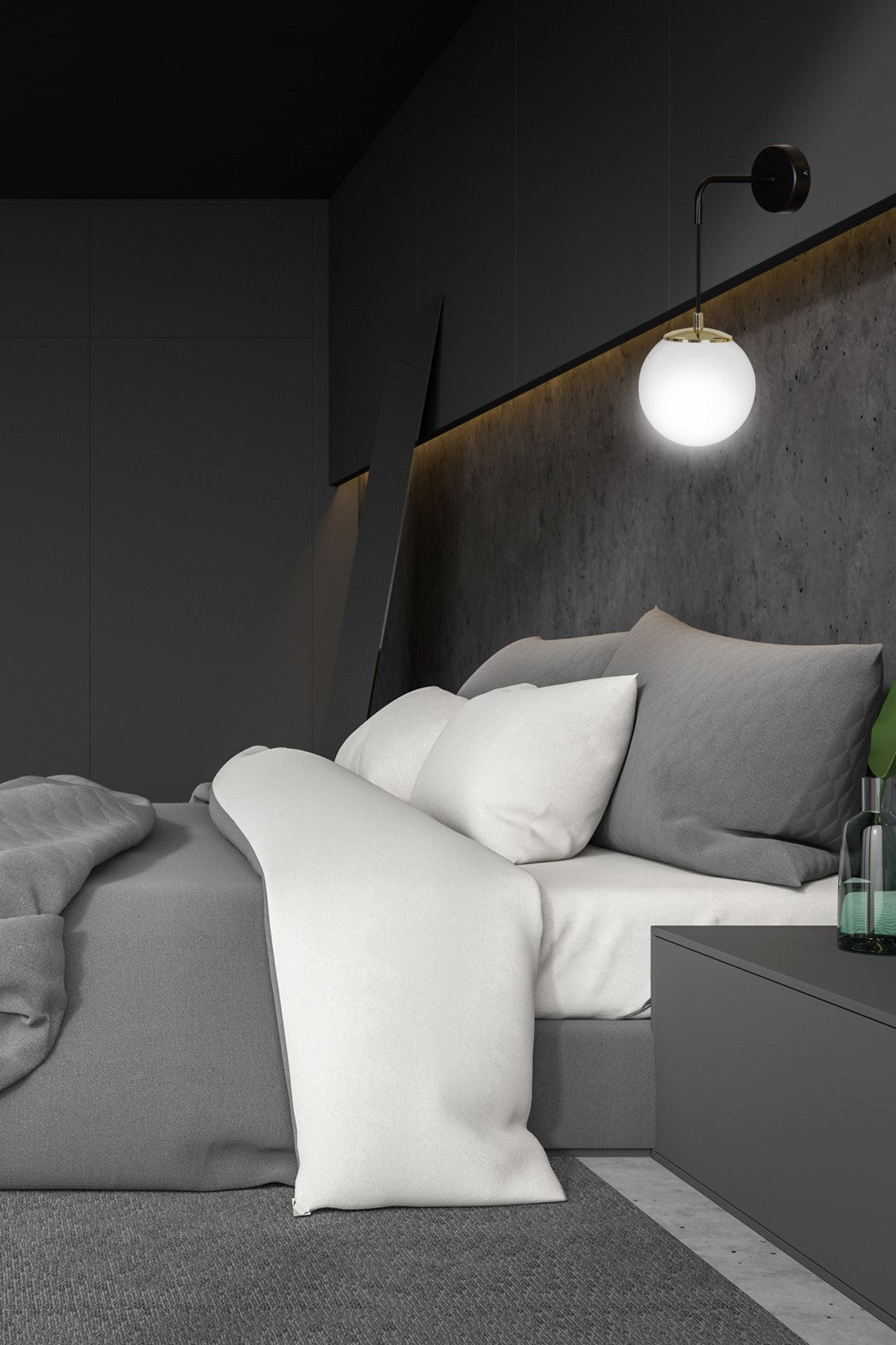 Wandlamp gepoedercoat staal en glas Ognis, zwart met witte glazen kap Ø 15 cm, E27, voor hal, slaapkamer en woonkamer