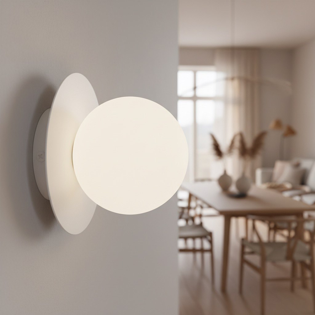 Wandlamp staal minimalistisch Americana K1, wit, bol Ø 10 cm, G9 fitting voor hal of slaapkamer