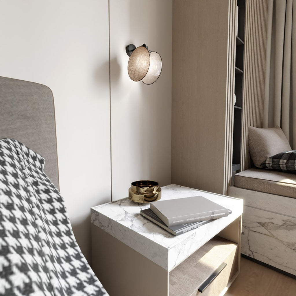 Wandlamp stof en gepoedercoat staal Motif boho, beige lampenkap, mat zwart frame, Ø 20 cm, E27