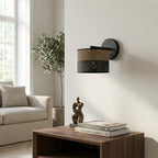 Wandlamp gepoedercoat staal minimalistisch Karbon zwart met bruine stoffen kap Ø 20 cm, 1 fitting E27