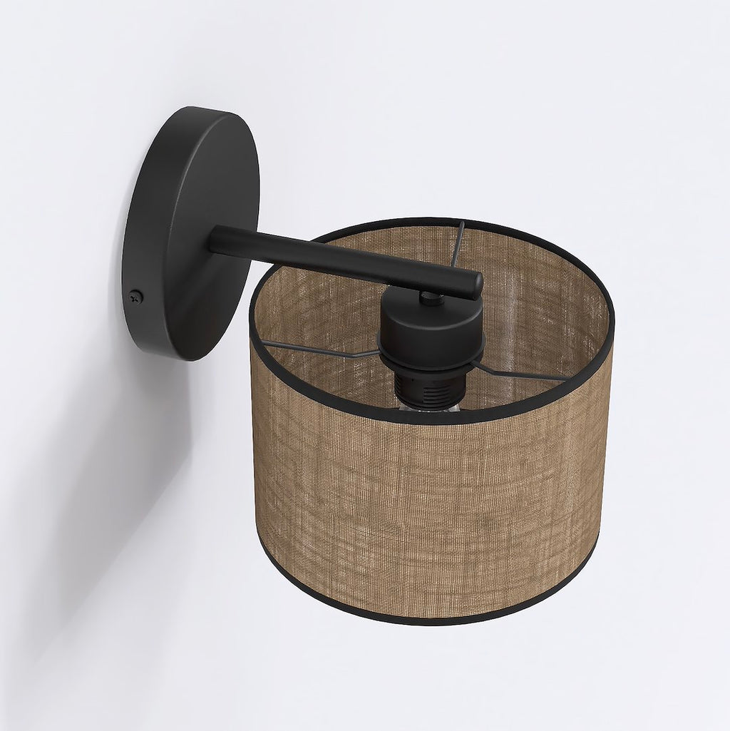 Wandlamp stof en gepoedercoat staal, minimalistisch, bruin met zwart, kap Ø 20 cm, 1 lichtpunt, E27