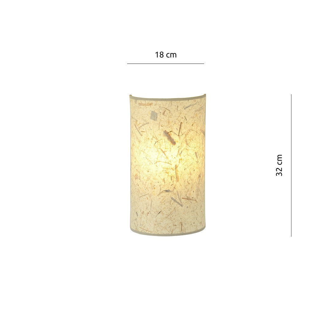 Wandlamp stoffen kap boho Aston, zwart gepoedercoat staal, bruine kap 18 x 32 cm, woonkamer, slaapkamer en hal