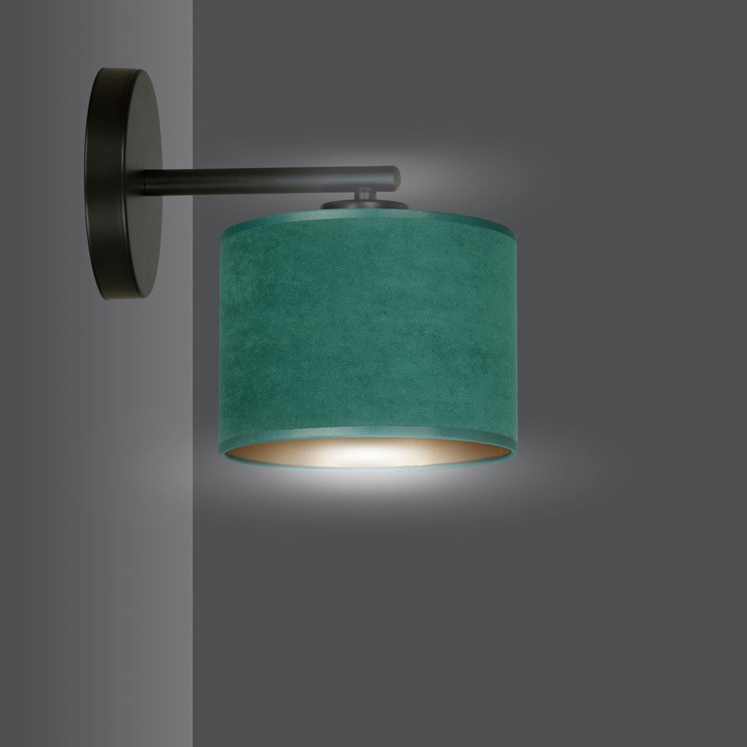 Wandlamp gepoedercoat staal en stof Hilde, groen lampenkap, zwart armatuur, Ø 20 cm, E27 – woonkamer en slaapkamer