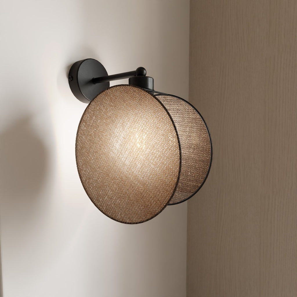 Wandlamp stof en gepoedercoat staal Motif boho, beige lampenkap, mat zwart frame, Ø 20 cm, E27