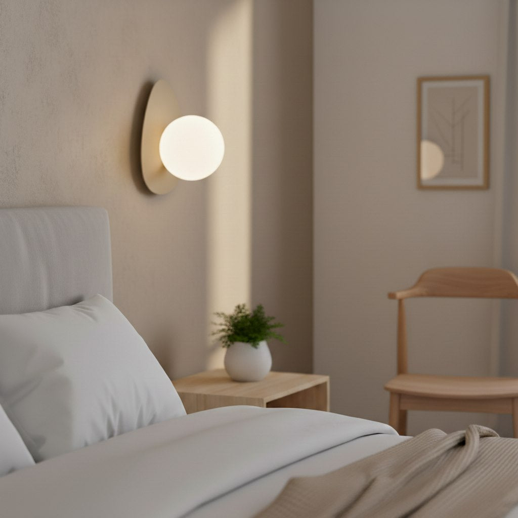 Wandlamp Ovo gepoedercoat staal modern mokka met witte bol Ø 10 cm, G9 fitting, voor hal en slaapkamer