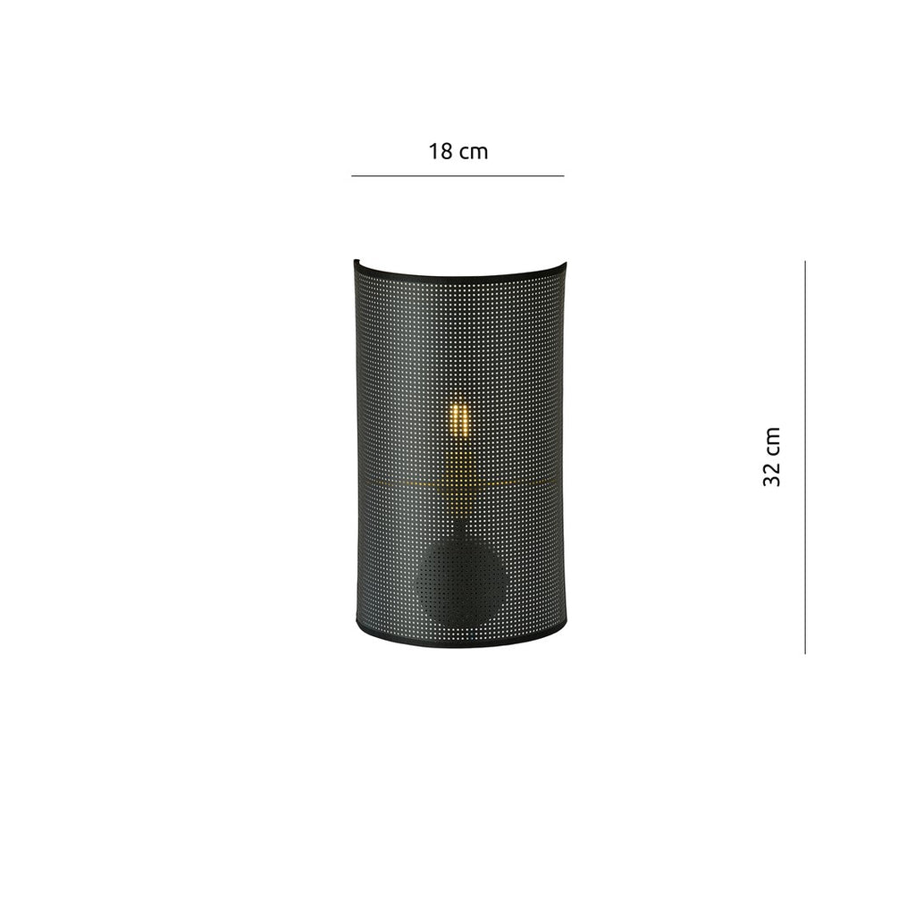 Wandlamp gepoedercoat staal met stoffen kap, industrieel, zwart, 18 x 32 cm, E14, voor hal, slaapkamer en woonkamer