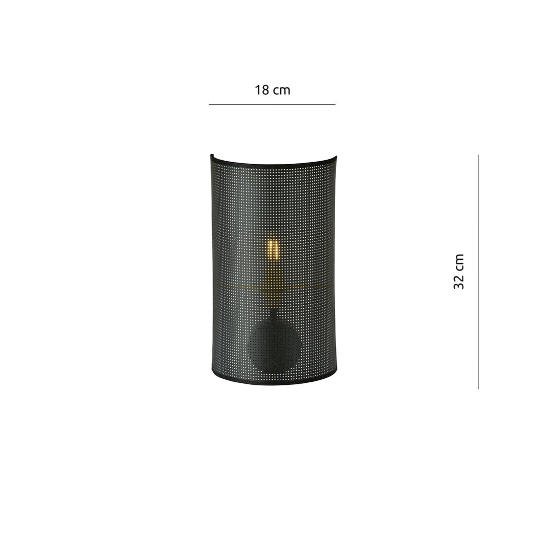 Wandlamp gepoedercoat staal met stoffen kap, industrieel, zwart, 18 x 32 cm, E14, voor hal, slaapkamer en woonkamer