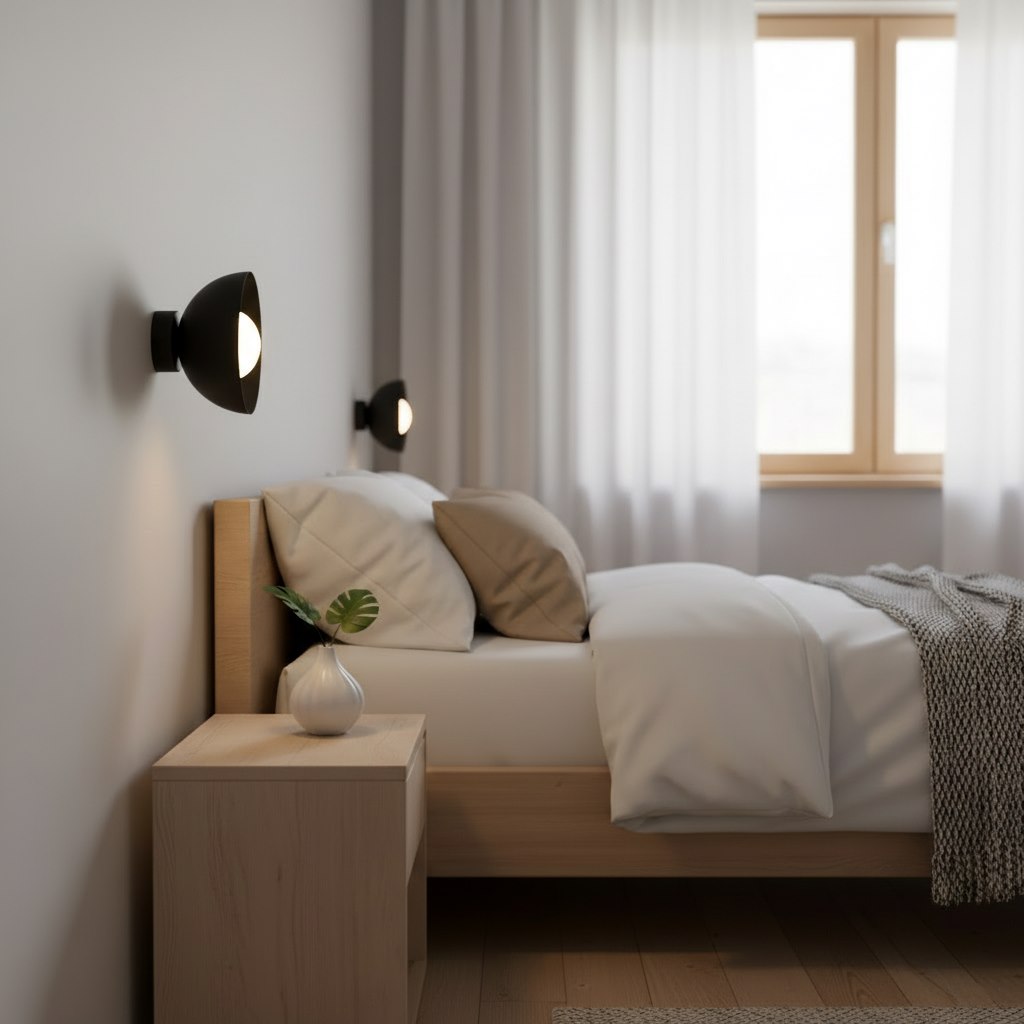 Wandlamp gepoedercoat staal minimalistisch Bibi K1 zwart met witte kap, G9 fitting