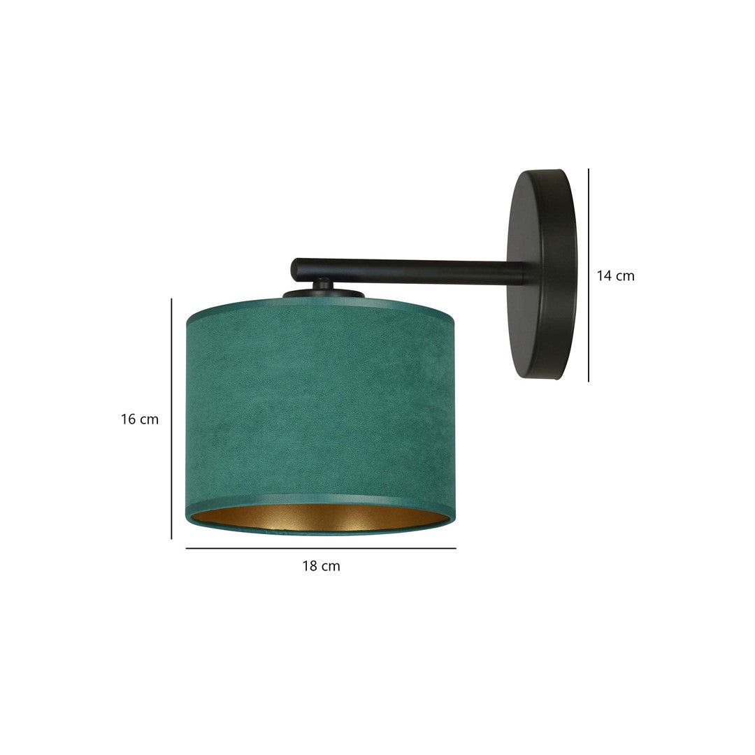 Wandlamp gepoedercoat staal en stof Hilde, groen lampenkap, zwart armatuur, Ø 20 cm, E27 – woonkamer en slaapkamer