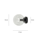 Wandlamp zwart gepoedercoat staal met transparante glazen kap, Rossi, modern, Ø 14 cm, woonkamer en slaapkamer