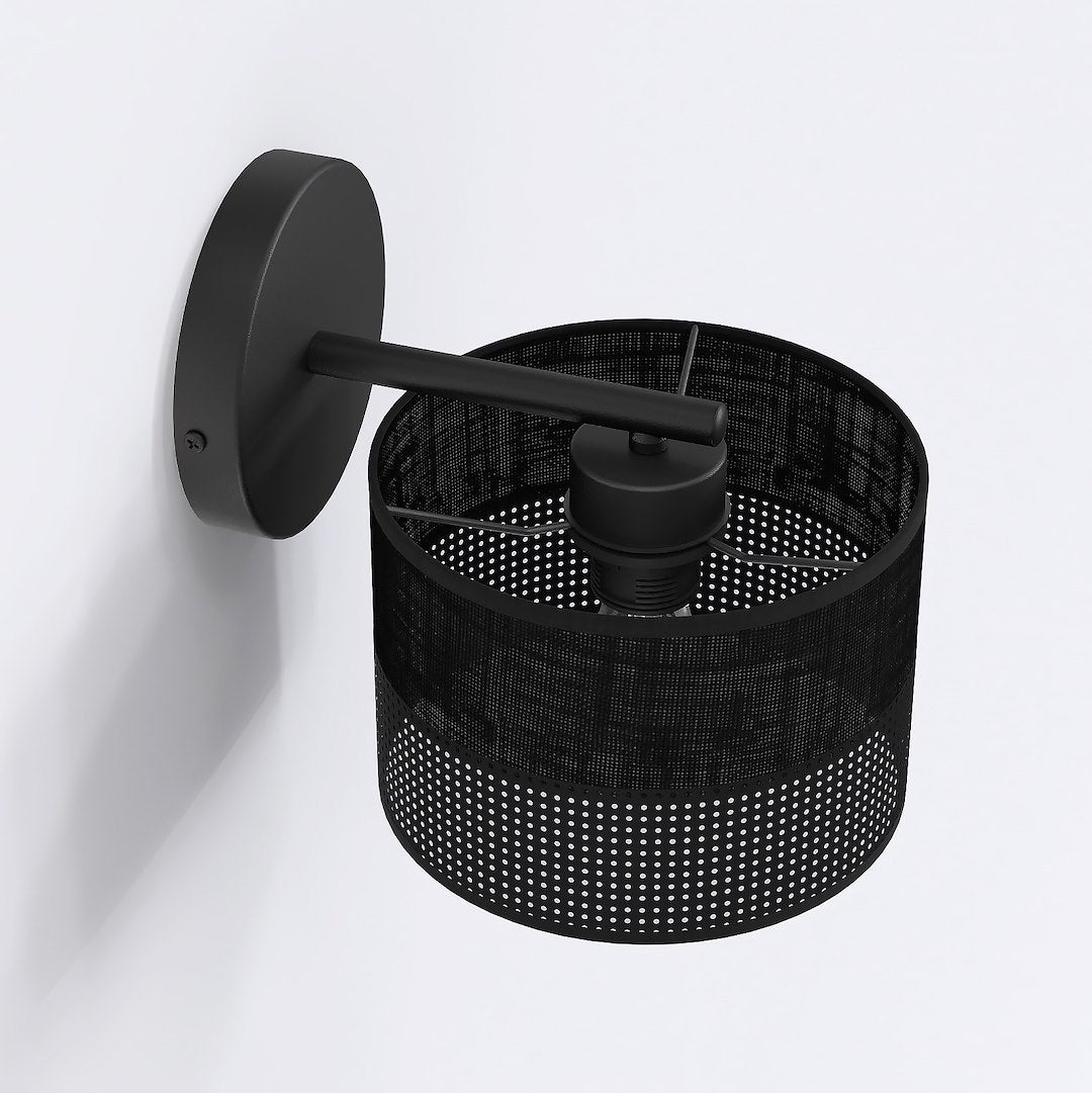 Wandlamp zwart gepoedercoat staal met stoffen kap, minimalistisch Karbon, kap Ø 20 cm, E27 fitting