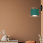 Wandlamp gepoedercoat staal en stof Hilde, groen lampenkap, zwart armatuur, Ø 20 cm, E27 – woonkamer en slaapkamer