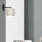 Wandlamp gepoedercoat staal en stof Hilde, zwart met witte kap Ø 20 cm, E27, voor woonkamer en slaapkamer