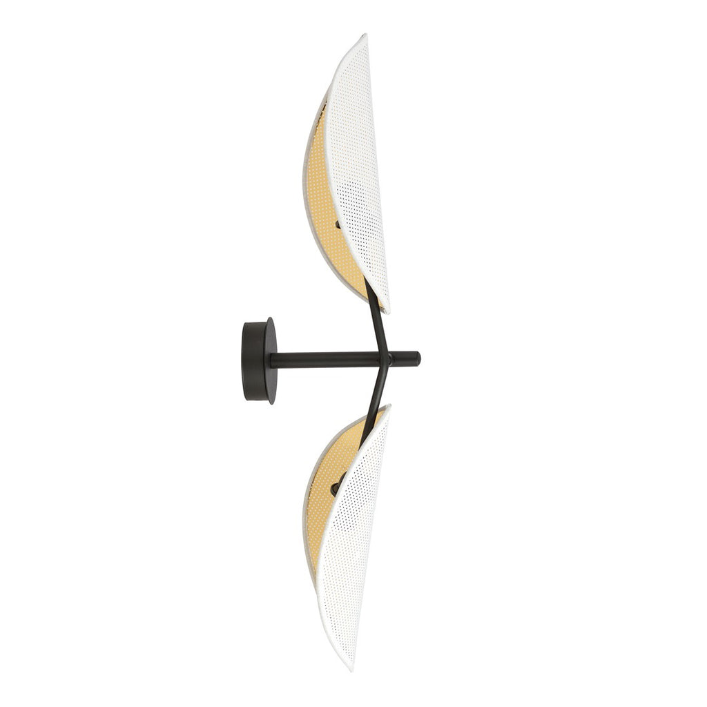 Wandlamp gepoedercoat staal en stof Vene modern wit goud, zwart armatuur, 2 lichtpunten E14 – woonkamer en slaapkamer