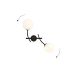 Wandlamp gepoedercoat staal en glas Hunter K2, zwart met witte opaalglazen kappen, 35 x 38 cm, 2 lichtpunten