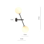 Wandlamp Linear gepoedercoat staal en glas, modern, zwart met witte glazen kappen Ø 15 cm, 2 lichtpunten