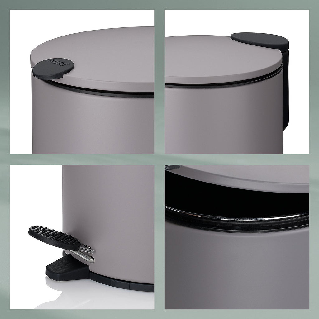 Pedaalemmer metaal Mats mat zilver 12 L, met soft-close deksel voor keuken, badkamer en kantoor