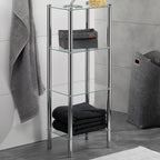 Badkamerrek verchroomd metaal Lars, 4 glazen planken, chroom, 108 x 40 x 30 cm, badkamer