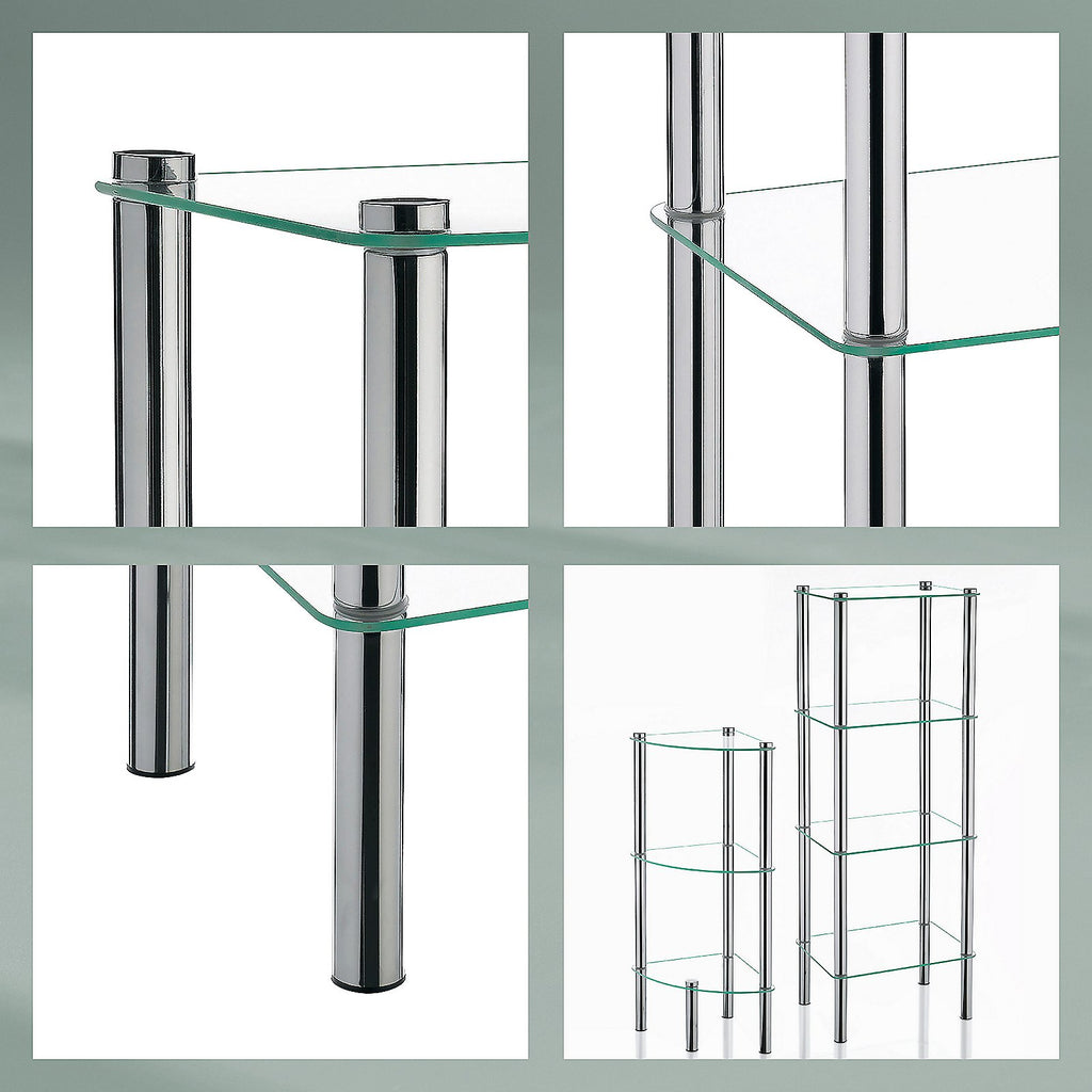 Badkamerrek verchroomd metaal Lars, 4 glazen planken, chroom, 108 x 40 x 30 cm, badkamer
