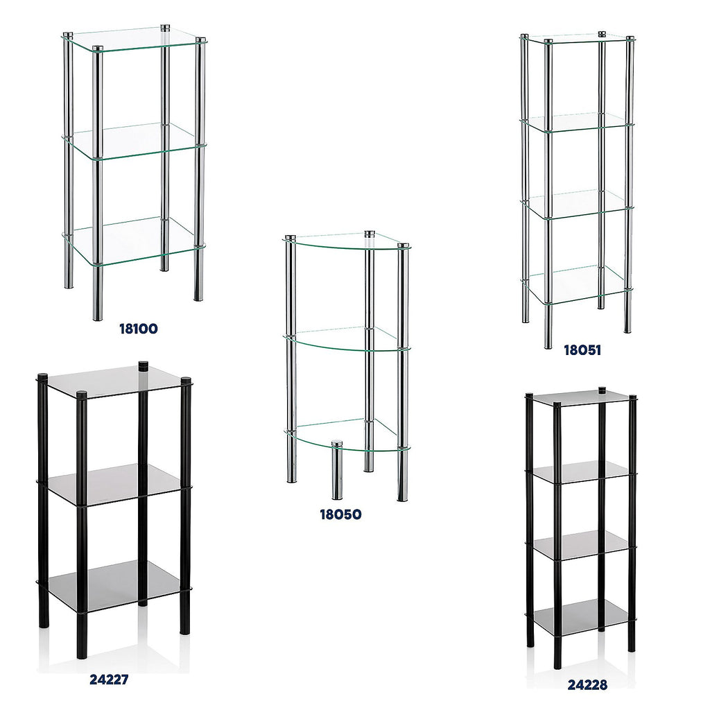 Badkamerrek verchroomd metaal Lars, 4 glazen planken, chroom, 108 x 40 x 30 cm, badkamer