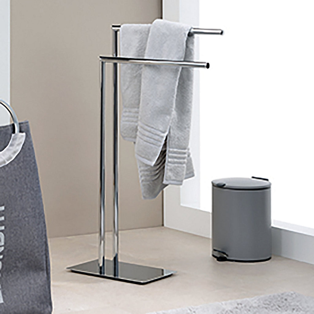 Handdoekrek vloermodel verchroomd metaal Style hoogglans zilver, met twee beugels, 81 cm hoog voor de badkamer