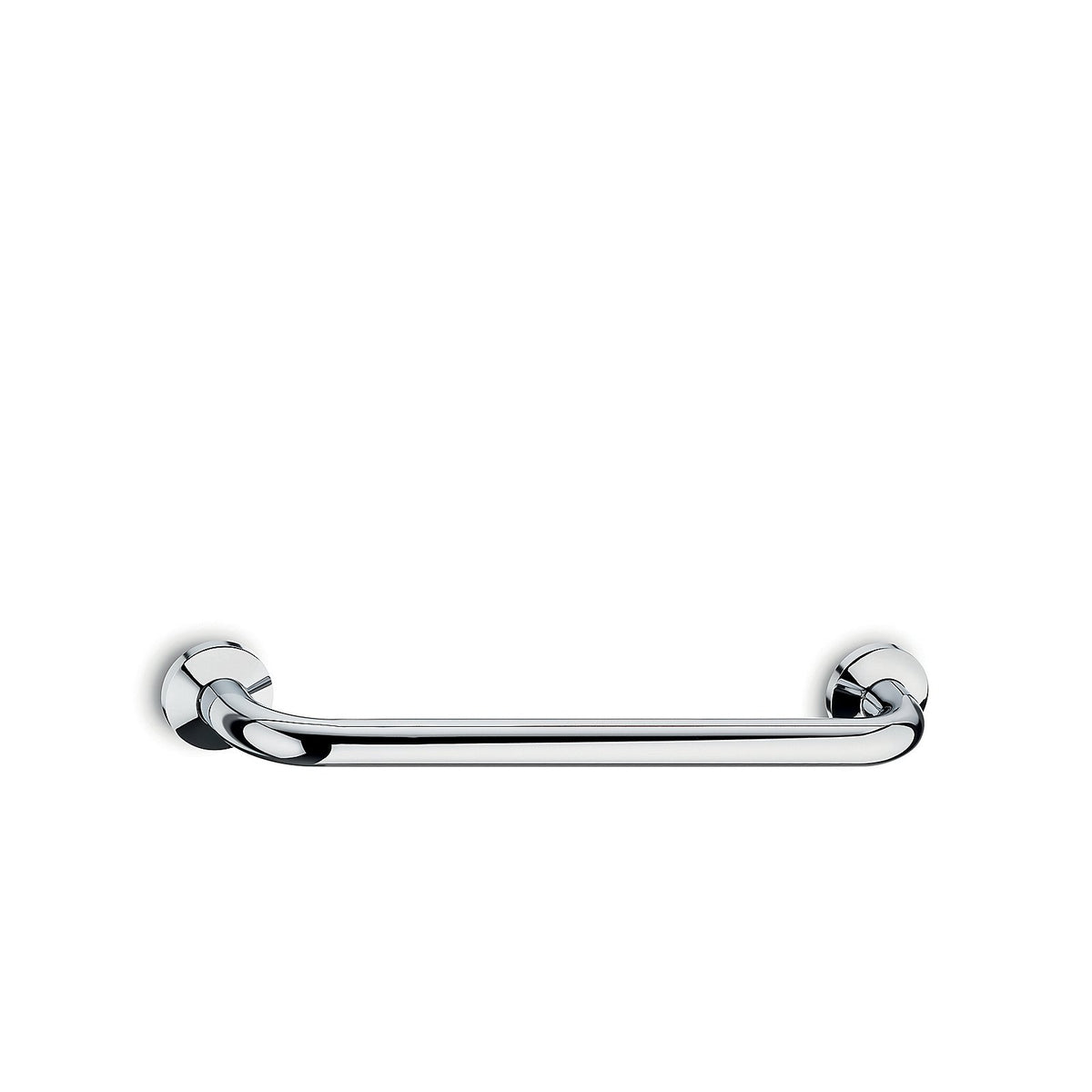 Zilverkleurige handgreep van messing met twee ronde wandplaten op een witte achtergrond