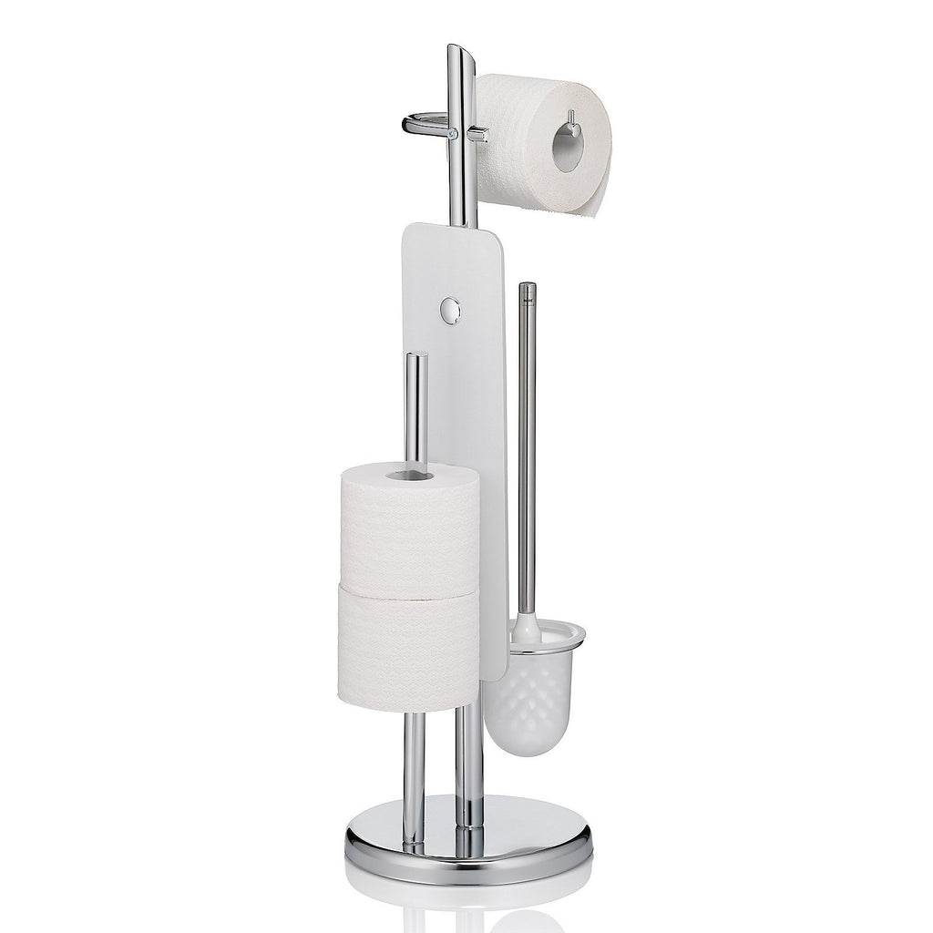 Toiletset verchroomd metaal Ken, toiletborstel en toiletrolhouder staand, zilver – 73 cm hoog