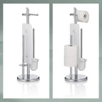 Toiletset verchroomd metaal Ken, toiletborstel en toiletrolhouder staand, zilver – 73 cm hoog