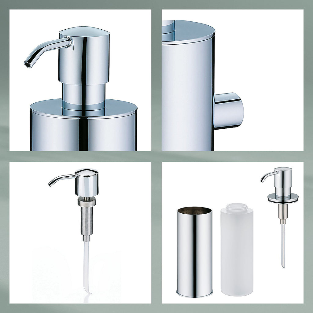 Zeepdispenser messing wandmodel zilverkleurig 400 ml, hoogte 24 cm, voor de badkamer