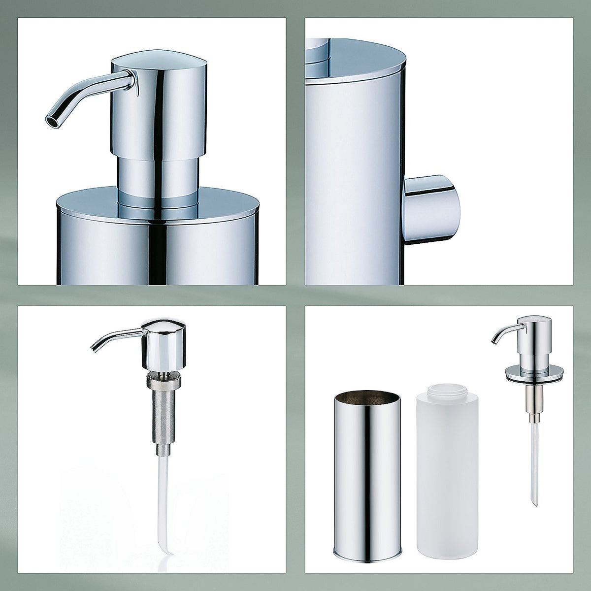 Zeepdispenser messing wandmodel zilverkleurig 400 ml, hoogte 24 cm, voor de badkamer