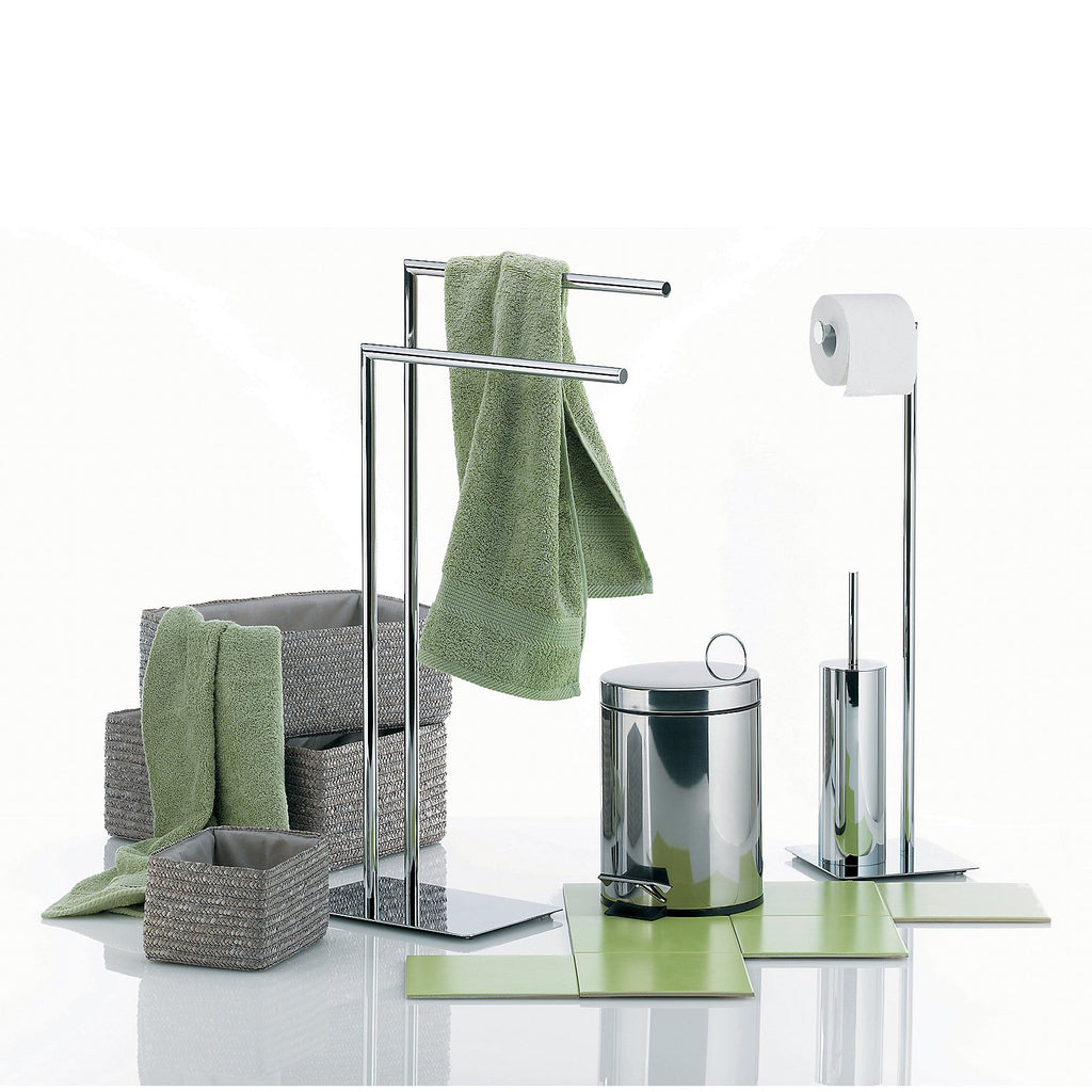 Toiletgarnituur staand verchroomd metaal Style zilver 20 x 20 x 71 cm, toiletborstel en toiletrolhouder