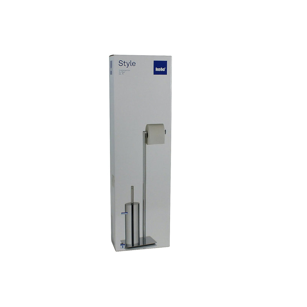 Toiletgarnituur staand verchroomd metaal Style zilver 20 x 20 x 71 cm, toiletborstel en toiletrolhouder