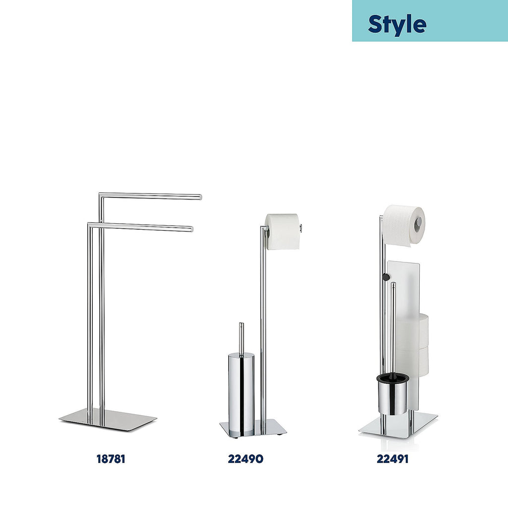 Toiletgarnituur staand verchroomd metaal Style zilver 20 x 20 x 71 cm, toiletborstel en toiletrolhouder