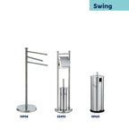 Toiletset staand roestvrijstaal geborsteld zilverkleurig, Swing, Ø 22 cm hoogte 77,5 cm, toiletborstel en rolhouder