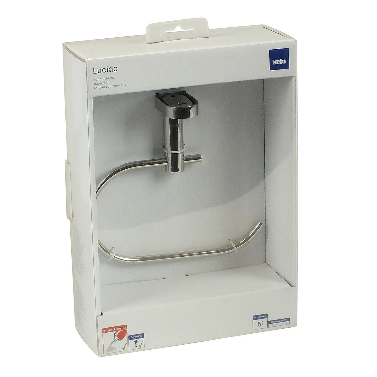 Handdoekring roestvrij staal 18/10 Lucido hoogglans zilver, wandmontage 18,5 x 10,5 cm voor badkamer