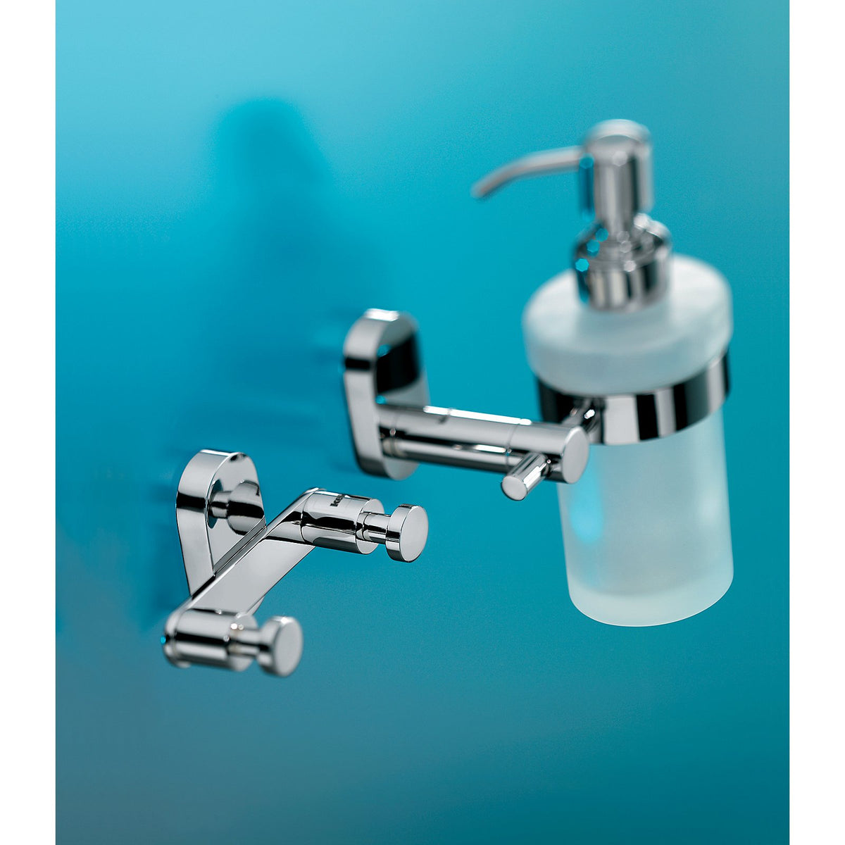 Zeepdispenser wandmodel roestvrij staal en glas Lucido, zilverkleurig, 250 ml, voor badkamer