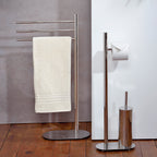 Handdoekhouder staand roestvrij staal Lucido zilver 32 x 18 x 91 cm, met drie armen voor de badkamer