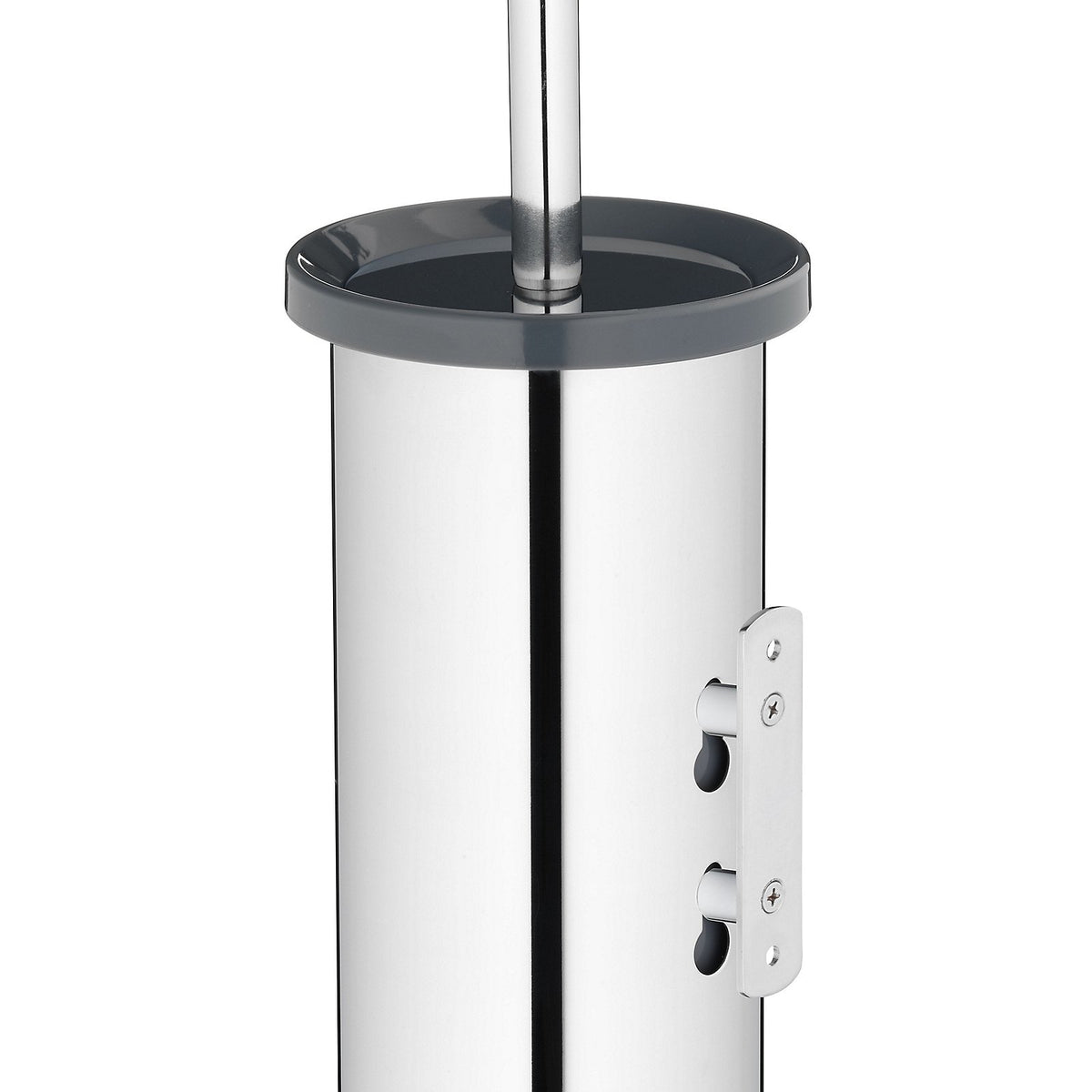 Toiletborstel roestvrijstaal Alor glanzend zilver met wandhouder, hoog gesloten model 38 cm, voor wandmontage