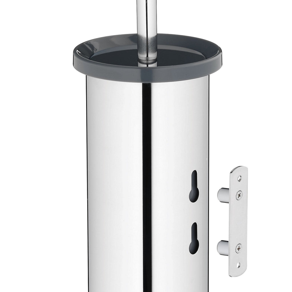 Toiletborstel met houder rvs Alor glanzend zilver, hoog gesloten model 38 cm met wandbevestiging, badkamer