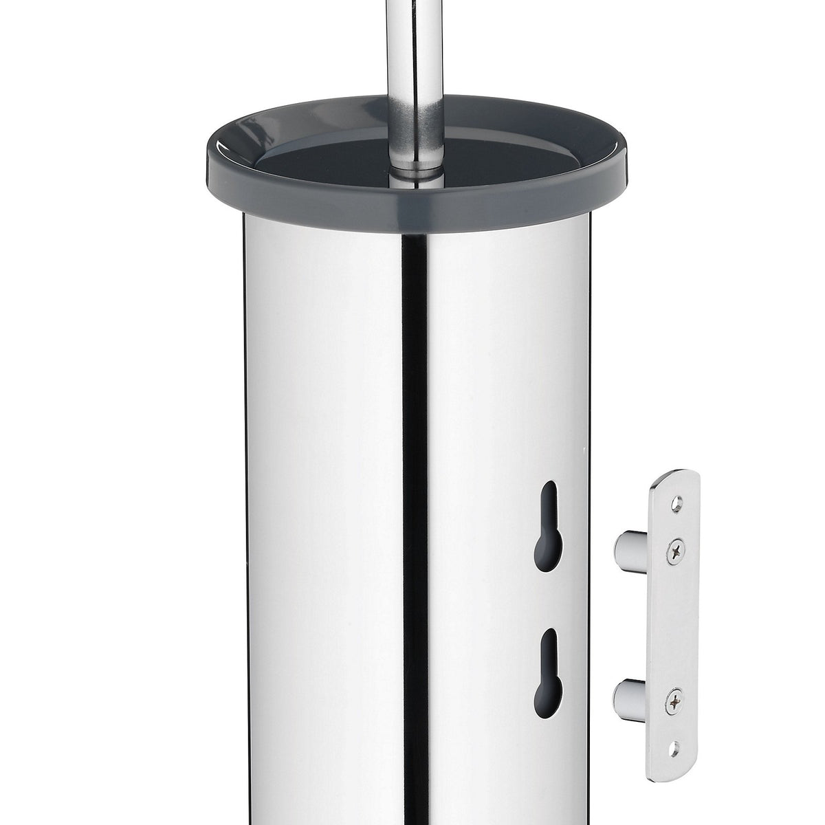 Toiletborstel met houder rvs Alor glanzend zilver, hoog gesloten model 38 cm met wandbevestiging, badkamer