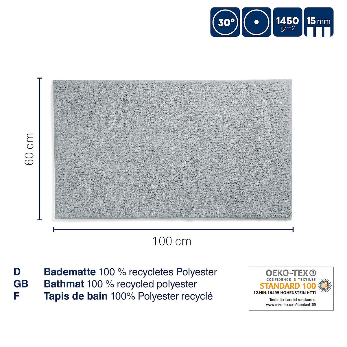 Badmat Maja benzine blauw 100 x 60 cm, zacht, antislip en geschikt voor vloerverwarming