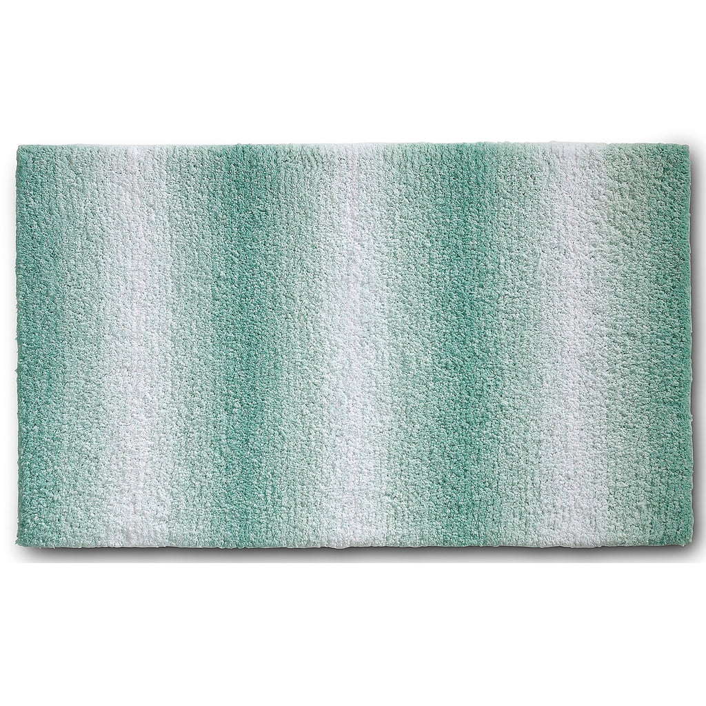 Rechthoekige badmat met zachte hoge pool in groen met ombre-effect dat in verticale banen overloopt naar wit