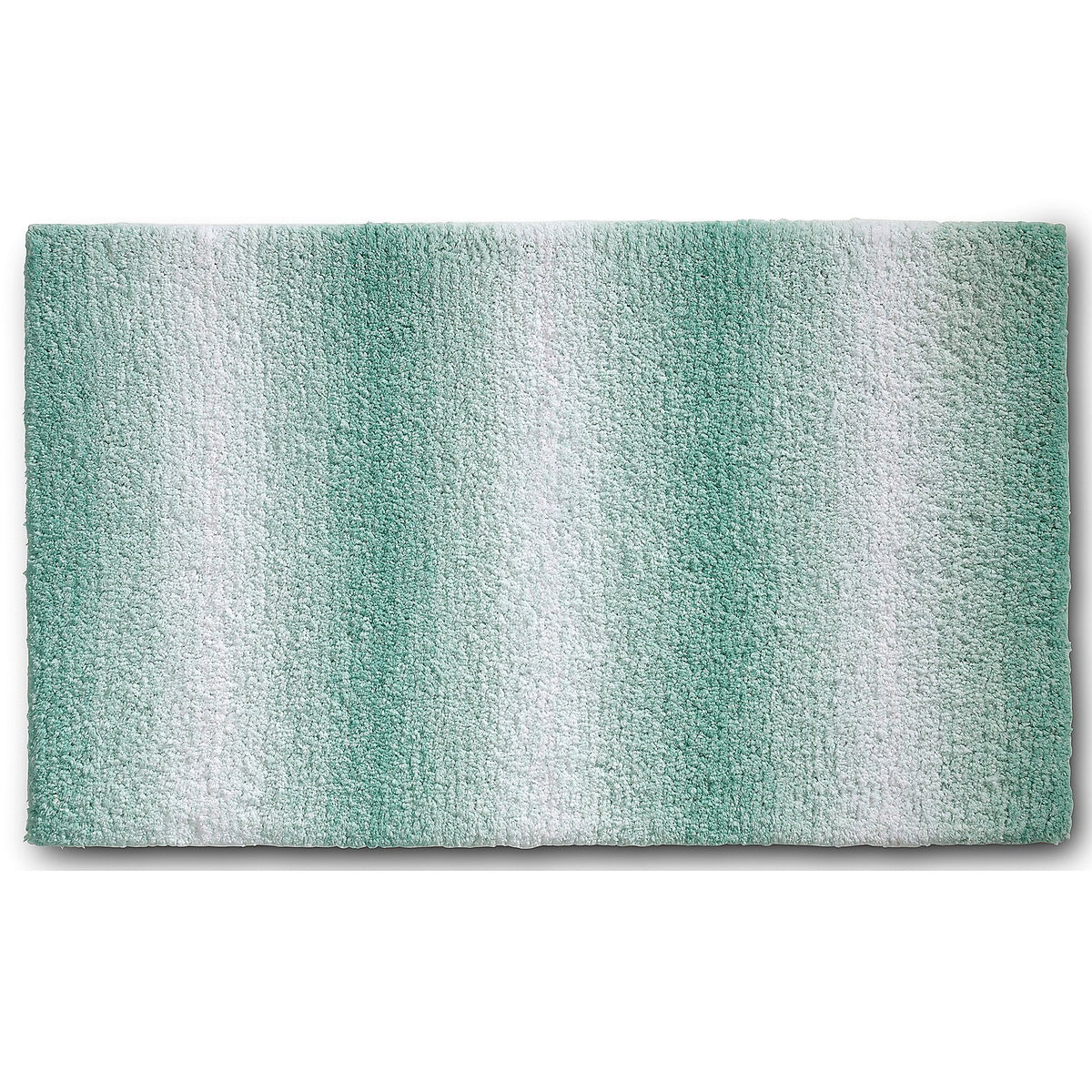 Rechthoekige badmat met zachte hoge pool in groen met ombre-effect dat in verticale banen overloopt naar wit