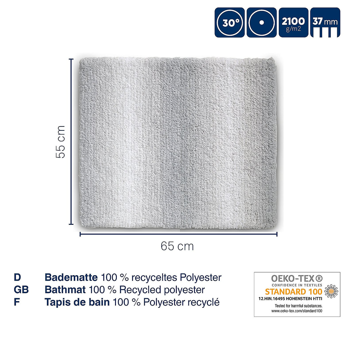 Badmat gerecycled polyester Ombre oudroze 65 x 55 cm, antislip en geschikt voor vloerverwarming