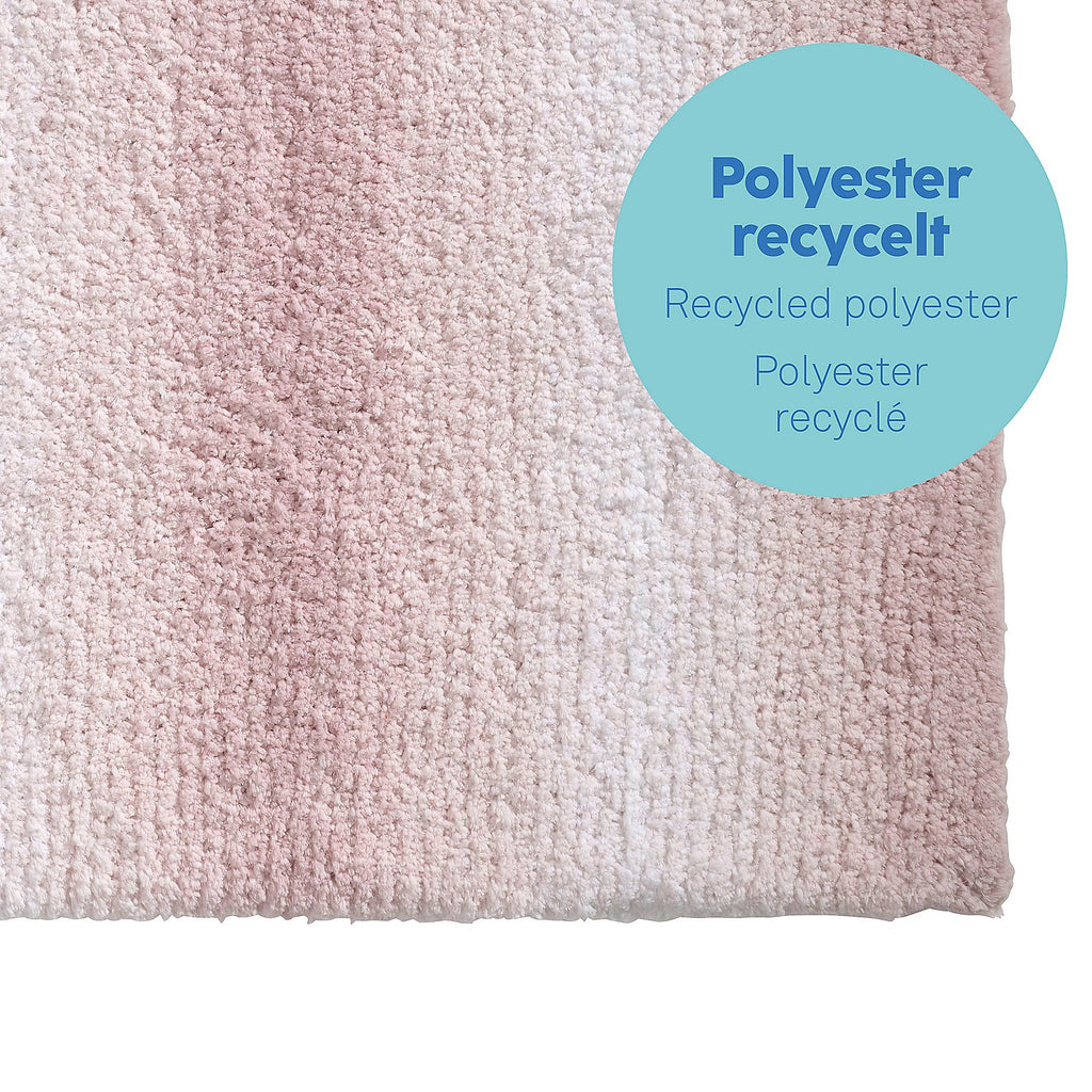 Badmat gerecycled polyester ombre oud roze 100 x 60 cm, antislip en hoogpolig voor de badkamer