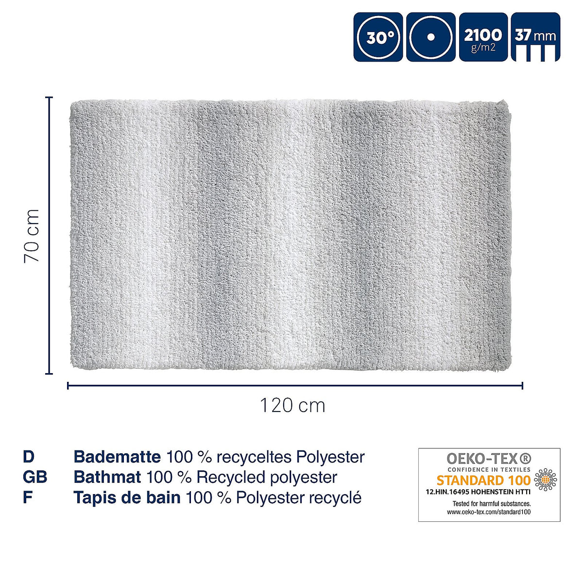 Badmat gerecycled polyester ombre oudroze 120 x 70 cm, hoogpolig met antislip-onderlaag voor de badkamer