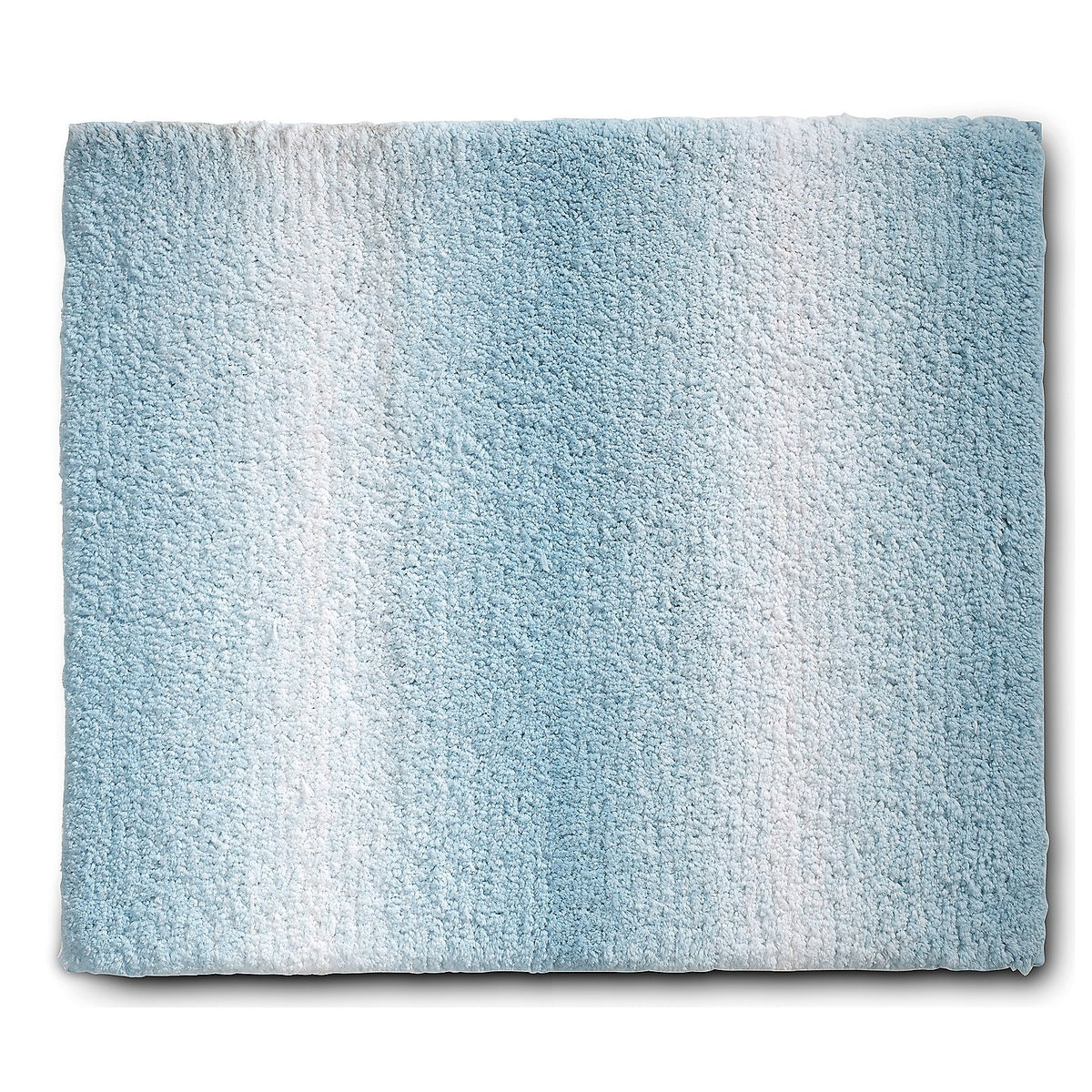 Blauwe badmat met ombre-effect van lichtblauw naar wit en een zachte hoge pool